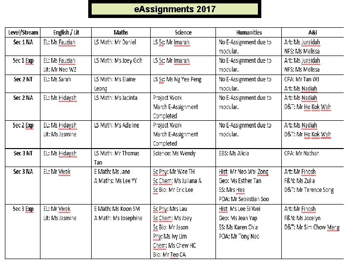 e. Assignments 2017 