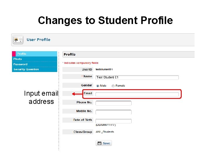 Changes to Student Profile Input email address 