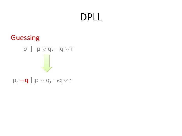 DPLL Guessing p | p q, q r p, q | p q, q