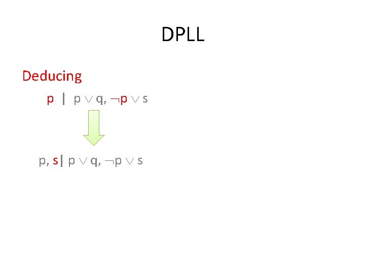 DPLL Deducing p | p q, p s p, s| p q, p s