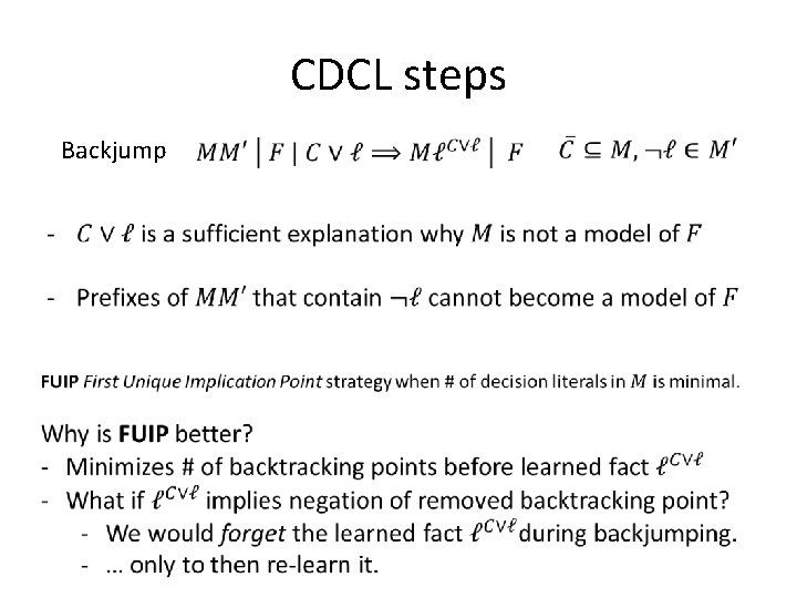 CDCL steps Backjump 