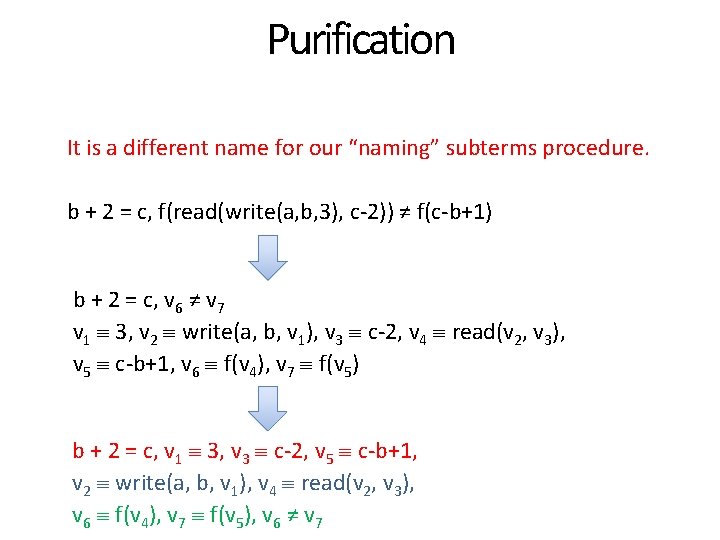 Purification It is a different name for our “naming” subterms procedure. b + 2