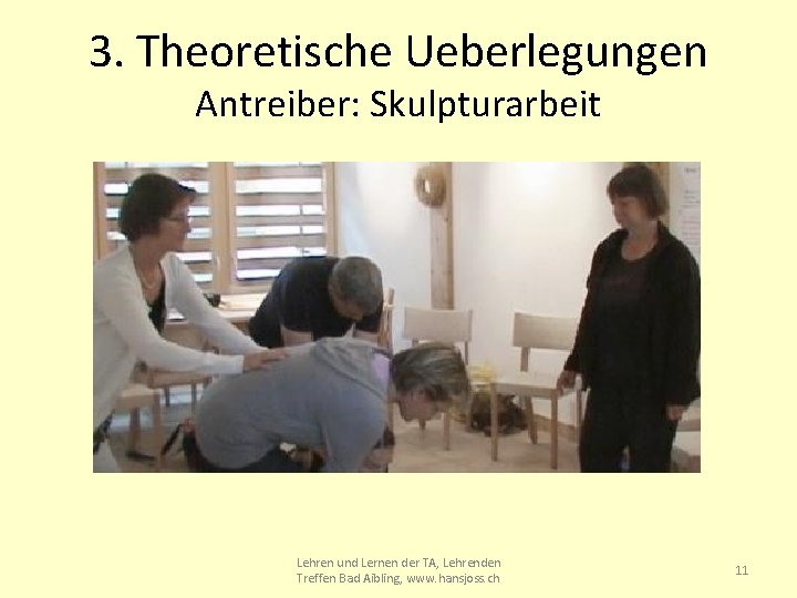 3. Theoretische Ueberlegungen Antreiber: Skulpturarbeit Lehren und Lernen der TA, Lehrenden Treffen Bad Aibling,