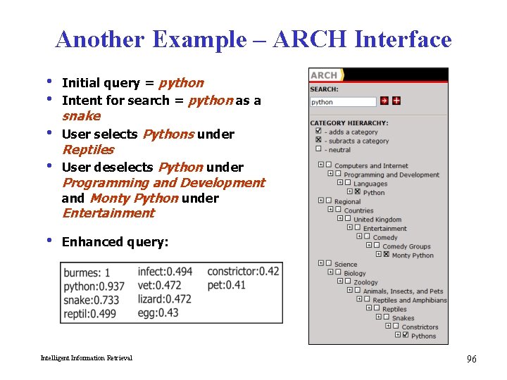 Another Example – ARCH Interface i Initial query = python i Intent for search