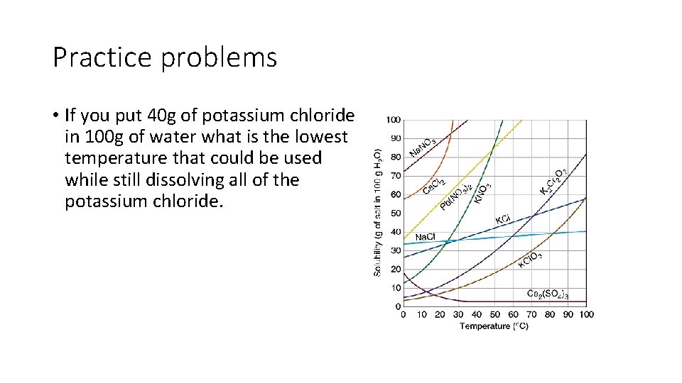 Practice problems • If you put 40 g of potassium chloride in 100 g