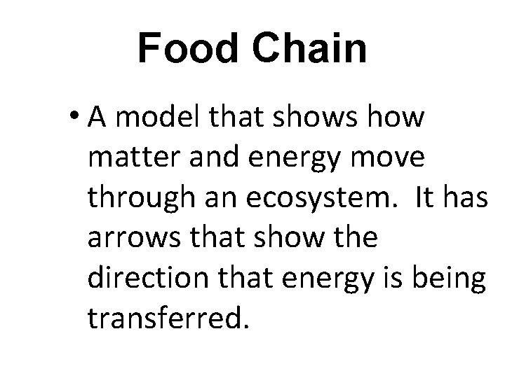 Food Chain • A model that shows how matter and energy move through an