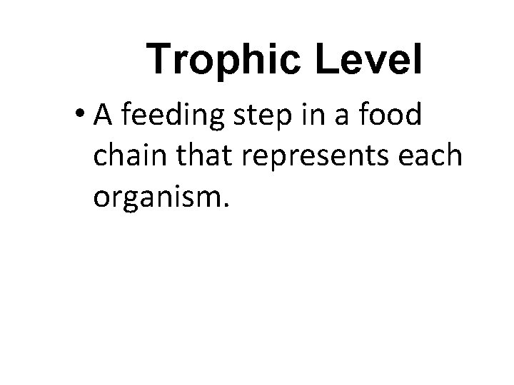 Trophic Level • A feeding step in a food chain that represents each organism.