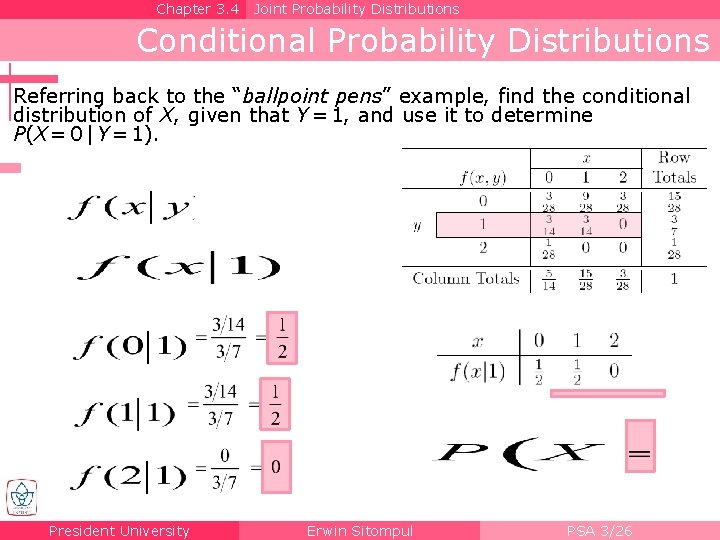 Chapter 3. 4 Joint Probability Distributions Conditional Probability Distributions Referring back to the “ballpoint