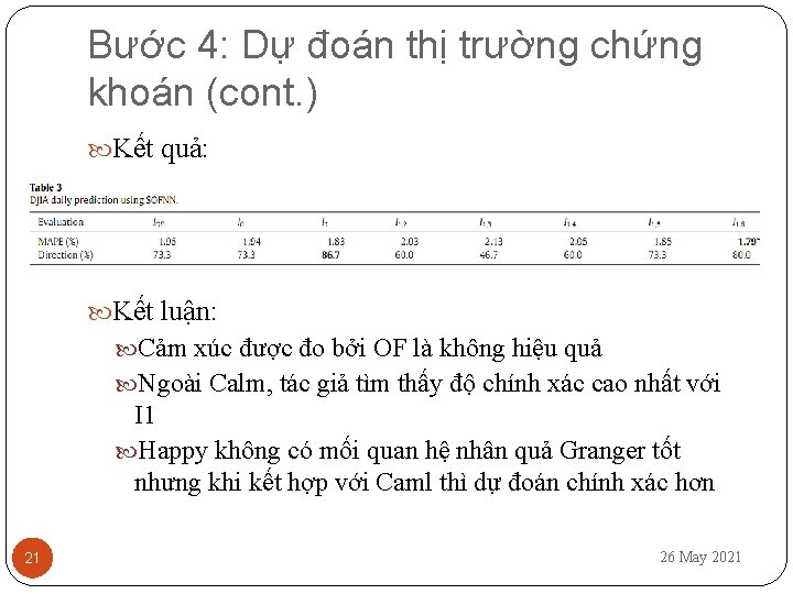 Bước 4: Dự đoán thị trường chứng khoán (cont. ) Kết quả: Kết luận: