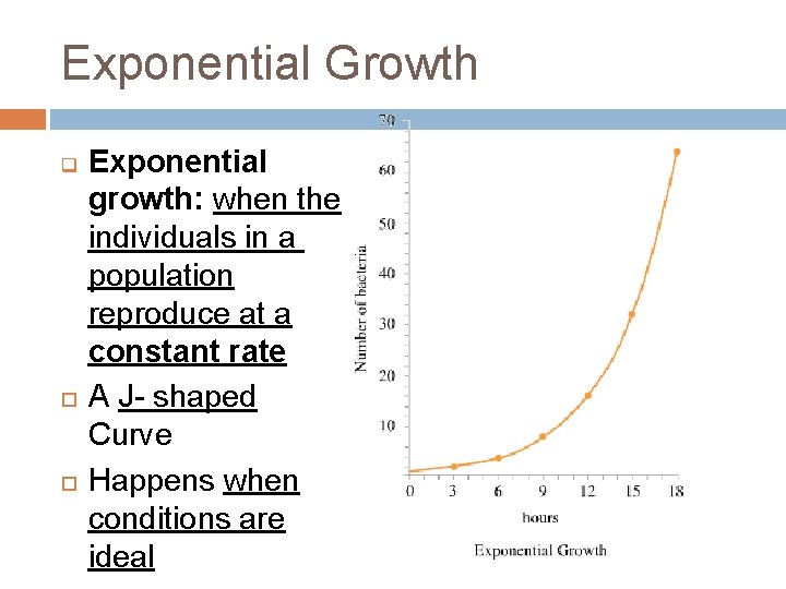 Exponential Growth q Exponential growth: when the individuals in a population reproduce at a