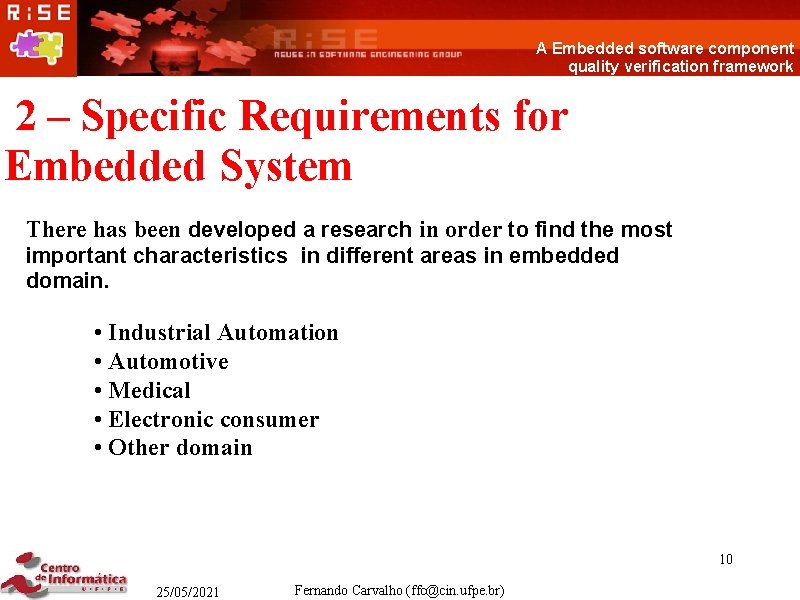 A Embedded software component quality verification framework 2 – Specific Requirements for Embedded System
