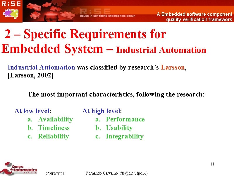 A Embedded software component quality verification framework 2 – Specific Requirements for Embedded System
