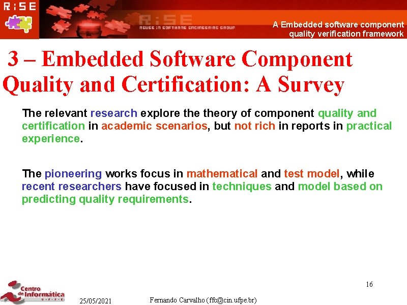 A Embedded software component quality verification framework 3 – Embedded Software Component Quality and