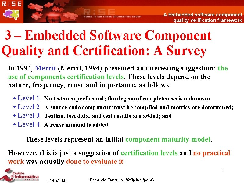 A Embedded software component quality verification framework 3 – Embedded Software Component Quality and