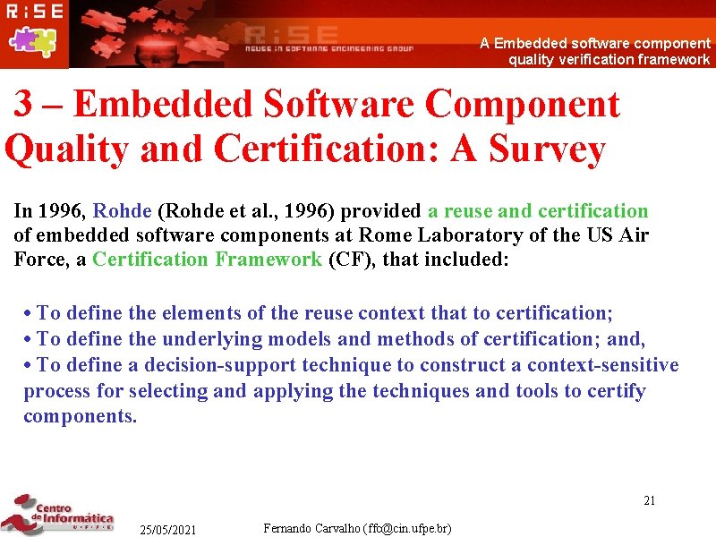 A Embedded software component quality verification framework 3 – Embedded Software Component Quality and