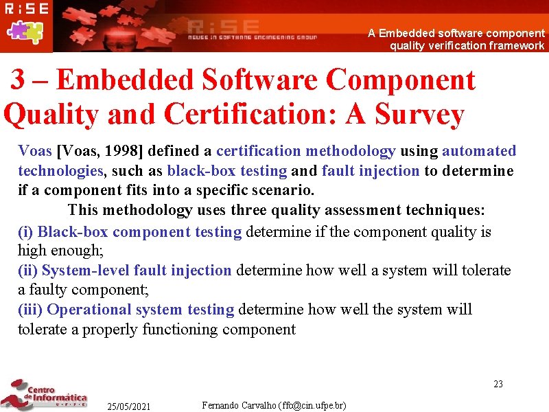 A Embedded software component quality verification framework 3 – Embedded Software Component Quality and