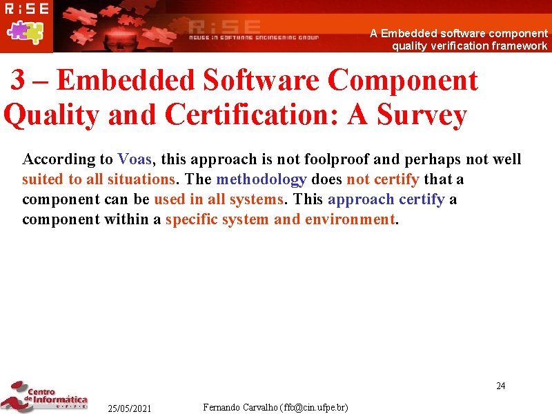 A Embedded software component quality verification framework 3 – Embedded Software Component Quality and
