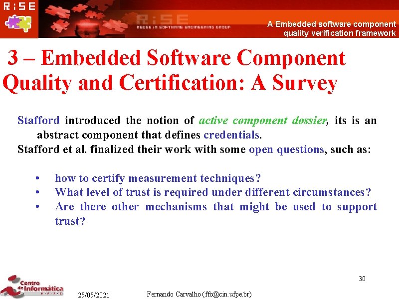 A Embedded software component quality verification framework 3 – Embedded Software Component Quality and
