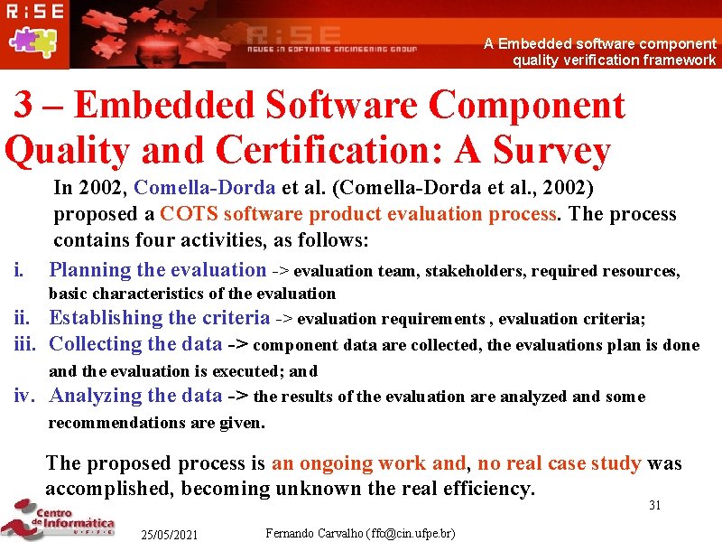 A Embedded software component quality verification framework 3 – Embedded Software Component Quality and