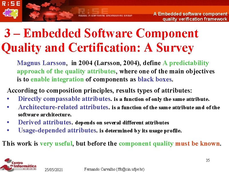 A Embedded software component quality verification framework 3 – Embedded Software Component Quality and