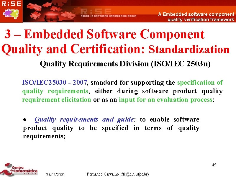 A Embedded software component quality verification framework 3 – Embedded Software Component Quality and