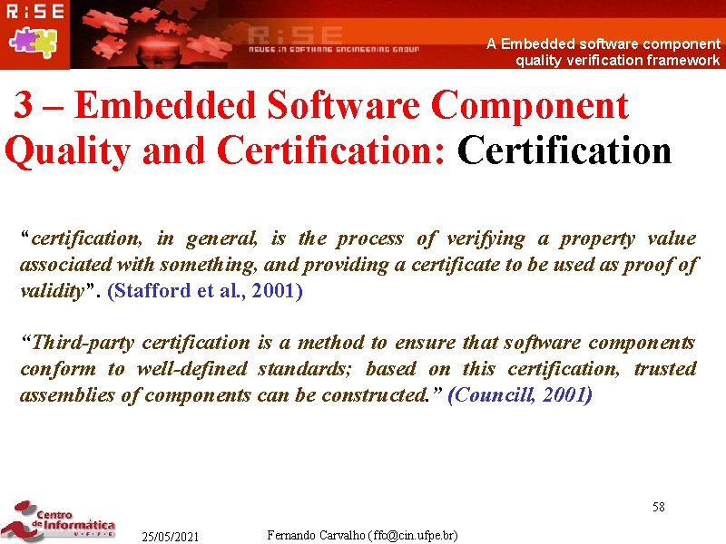 A Embedded software component quality verification framework 3 – Embedded Software Component Quality and