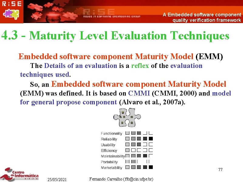 A Embedded software component quality verification framework 4. 3 - Maturity Level Evaluation Techniques