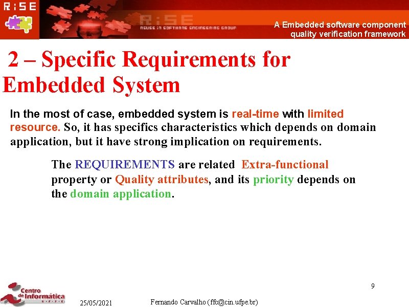 A Embedded software component quality verification framework 2 – Specific Requirements for Embedded System