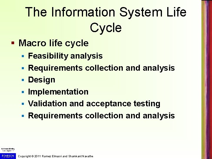 The Information System Life Cycle § Macro life cycle § § § Feasibility analysis The Information System Life Cycle § Macro life cycle § § § Feasibility analysis
