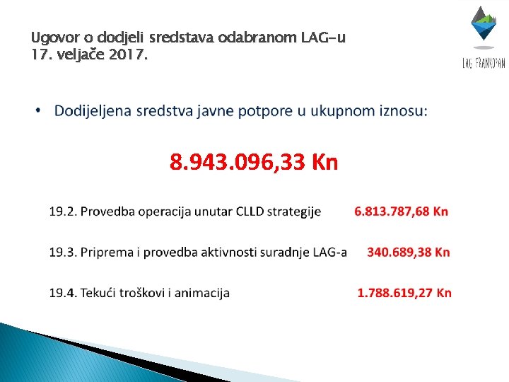 Ugovor o dodjeli sredstava odabranom LAG-u 17. veljače 2017. 8. 943. 096, 33 Kn