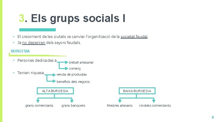 3. Els grups socials I • El creiximent de les ciutats va canviar l’organització