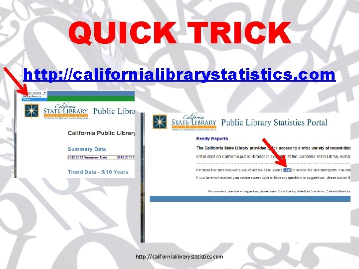 QUICK TRICK http: //californialibrarystatistics. com 