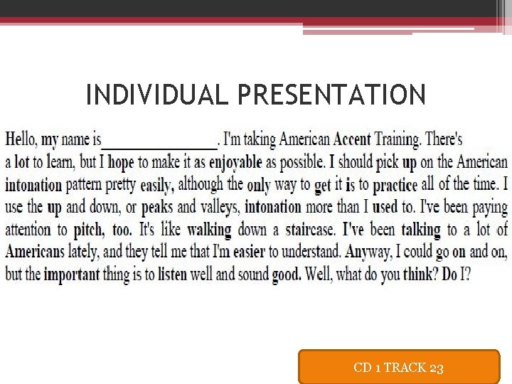 INDIVIDUAL PRESENTATION CD 1 TRACK 23 