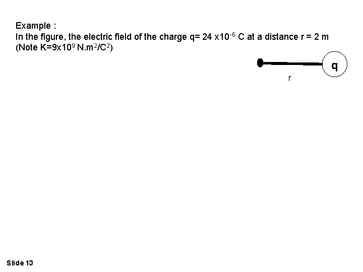 Example : In the figure, the electric field of the charge q= 24 x