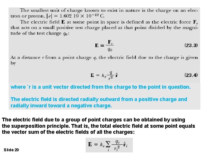 where ˆr is a unit vector directed from the charge to the point in