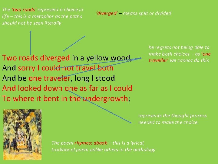 The ‘two roads’ represent a choice in life – this is a metaphor as The ‘two roads’ represent a choice in life – this is a metaphor as