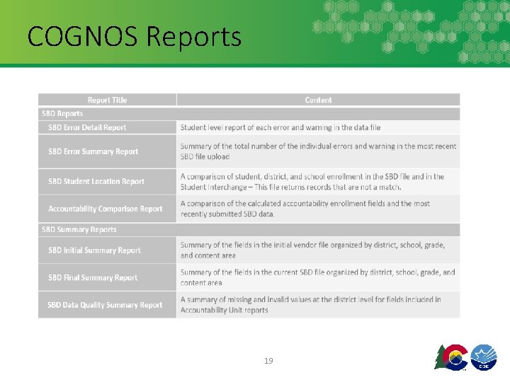 COGNOS Reports 19 