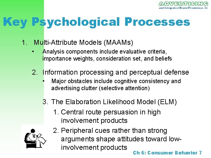 Key Psychological Processes 1. Multi-Attribute Models (MAAMs) • Analysis components include evaluative criteria, importance