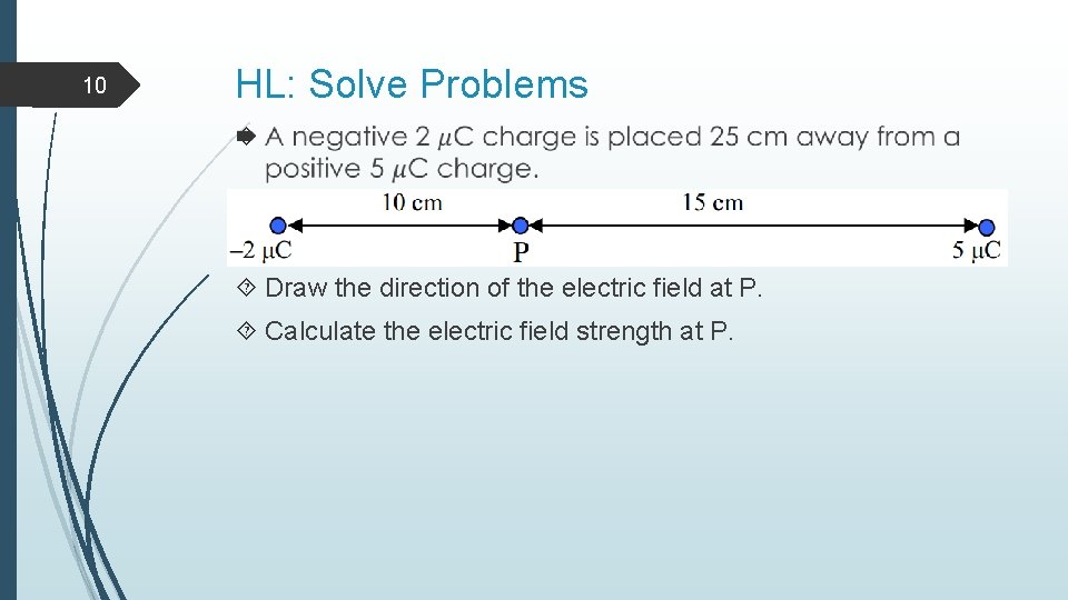 10 HL: Solve Problems Draw the direction of the electric field at P. Calculate