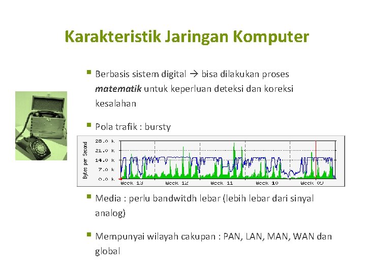 Karakteristik Jaringan Komputer § Berbasis sistem digital bisa dilakukan proses matematik untuk keperluan deteksi