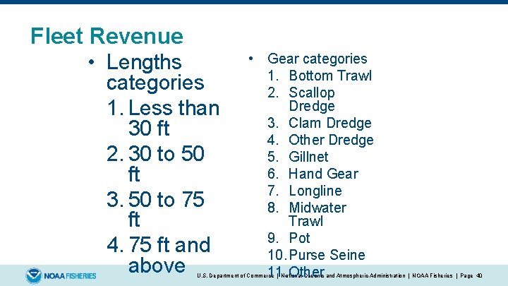 Fleet Revenue • Lengths categories 1. Less than 30 ft 2. 30 to 50