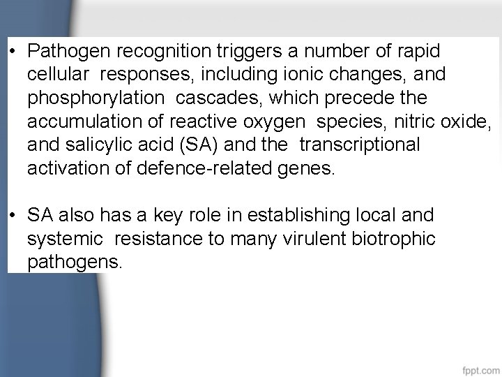  • Pathogen recognition triggers a number of rapid cellular responses, including ionic changes,