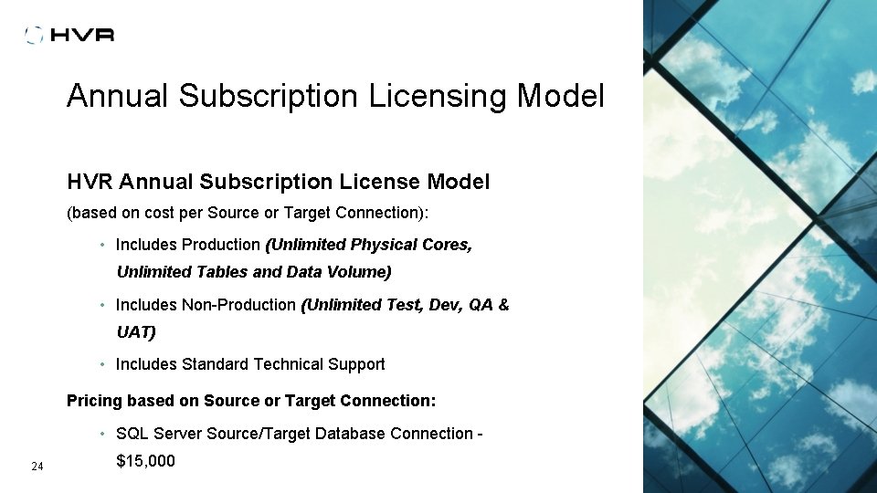 Annual Subscription Licensing Model HVR Annual Subscription License Model (based on cost per Source