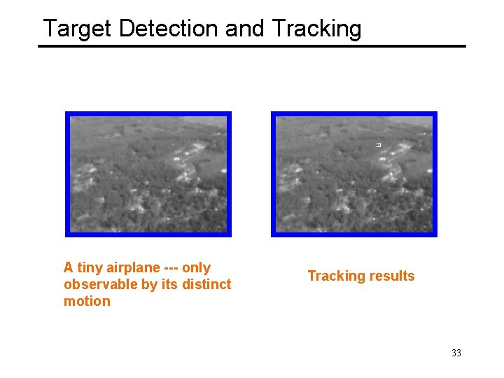 Target Detection and Tracking A tiny airplane --- only observable by its distinct motion