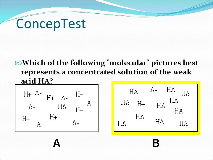 Concep. Test Which of the following "molecular" pictures best represents a concentrated solution of