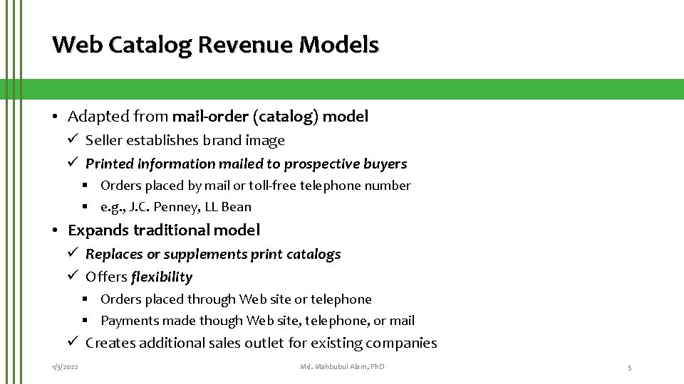 MIS 207 EBusiness Lecture 3 EBusiness Revenue Models