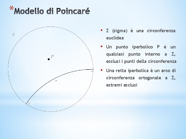 * • Σ (sigma) è una circonferenza euclidea • Un punto iperbolico P è