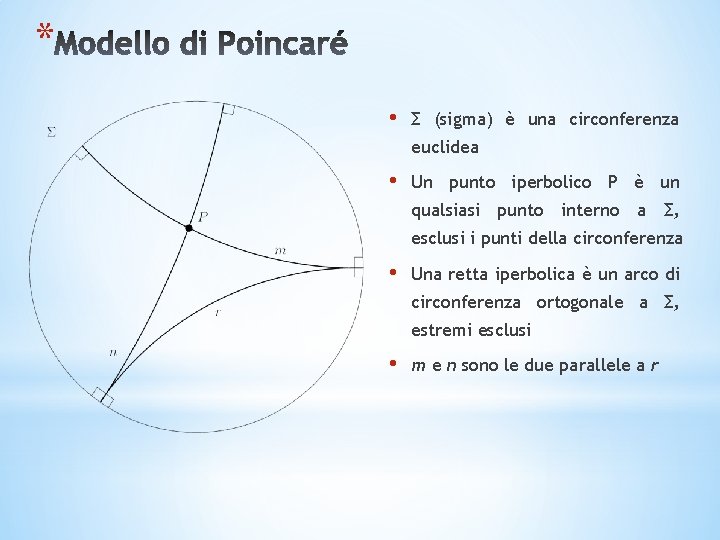 * • Σ (sigma) è una circonferenza euclidea • Un punto iperbolico P è
