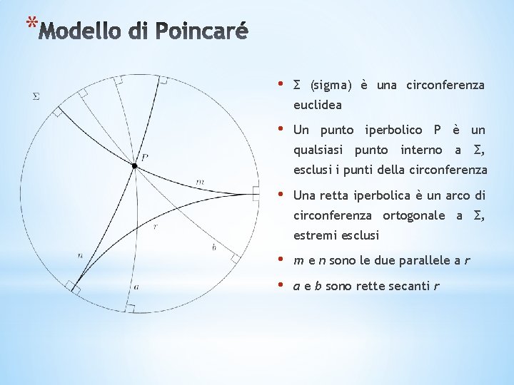 * • Σ (sigma) è una circonferenza euclidea • Un punto iperbolico P è