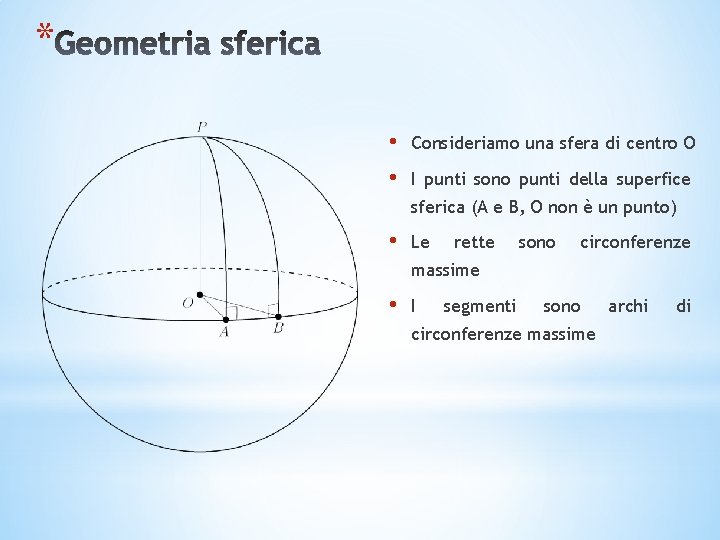 * • • Consideriamo una sfera di centro O I punti sono punti della